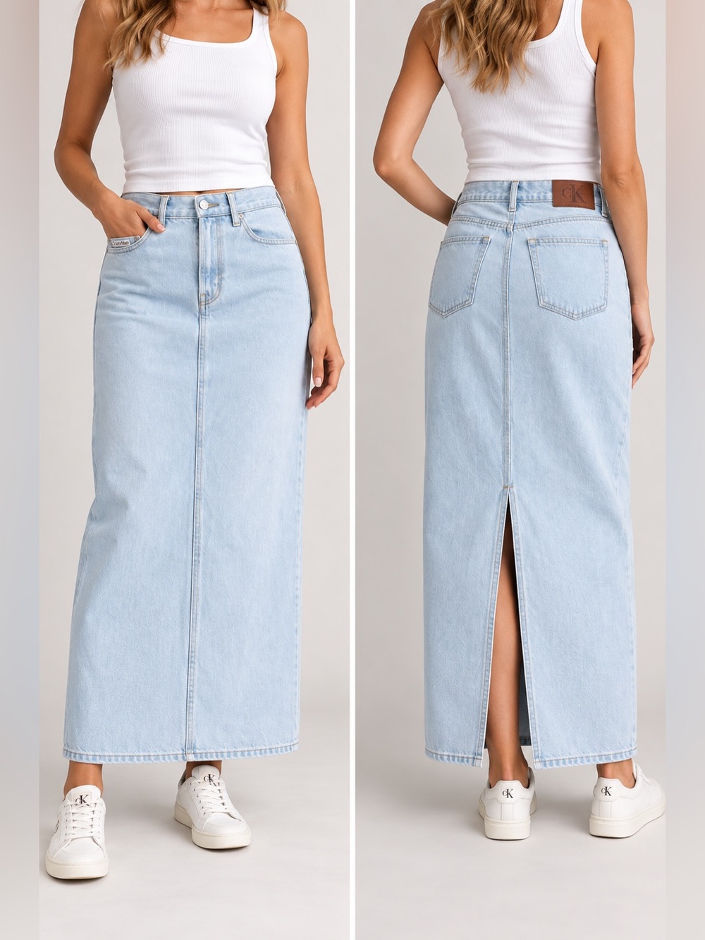 NWT Calvin Klein Jeans Denim Maxi Skirt Size 30 Bleached Indigo